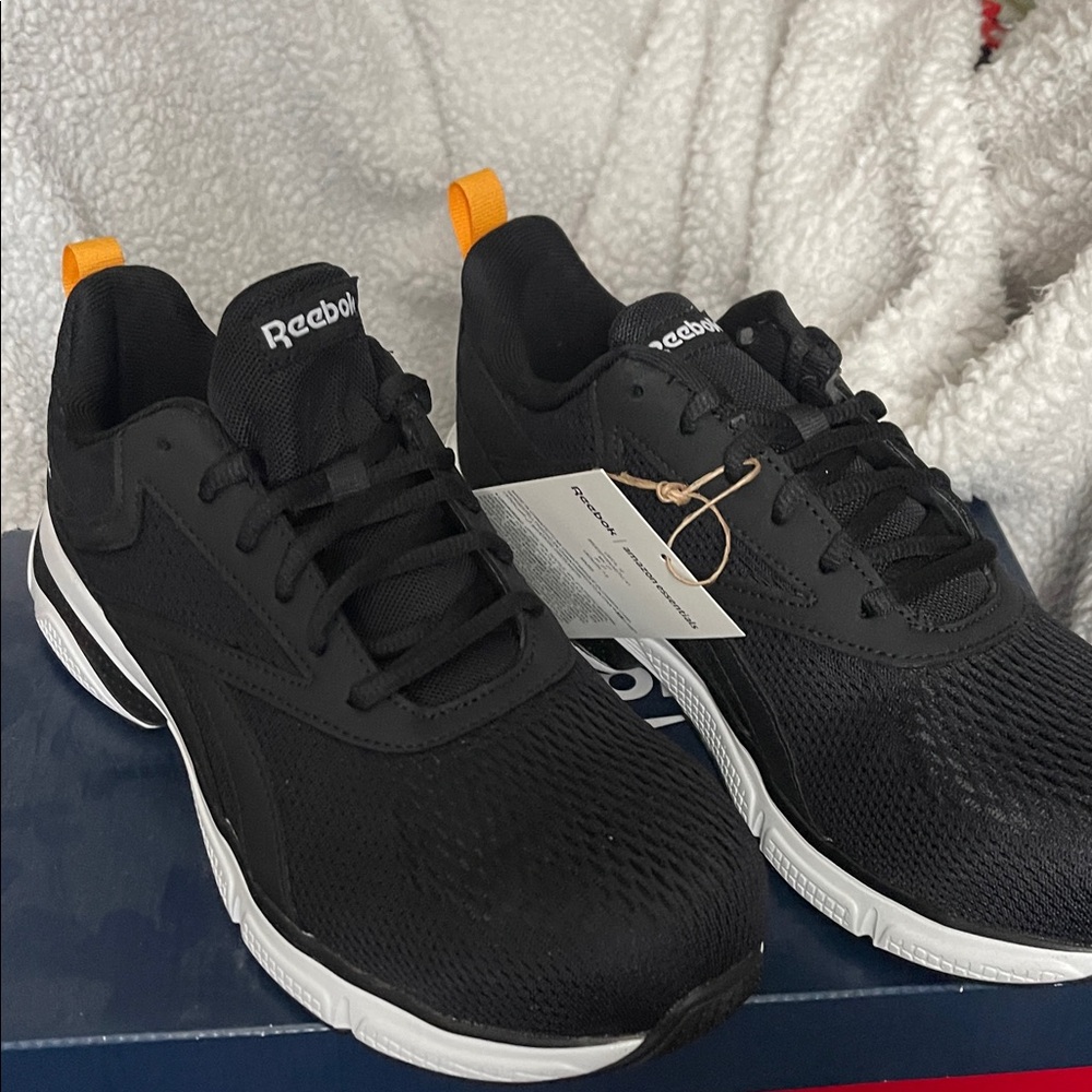 Reebok Black and White Composite Toe Sneakers with Orange Detail
